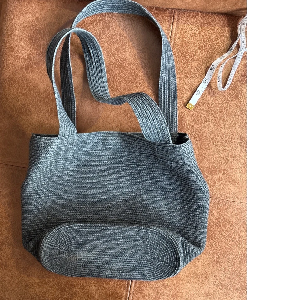 Bolsa tote Talbots tecido de palha cinza praia verão bolsa de ombro - Imagem 3 de 4