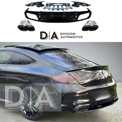 FÜR MERCEDES C KLASSE A205 C205 COUPE C63S STYLE HECKDIFFUSOR GLANZ SCHWARZ SPITZEN