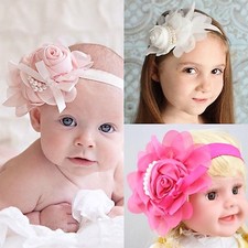 NEW Girl Hair Headband Flower Ribbon Rose Pearl Hair Band Accessories  