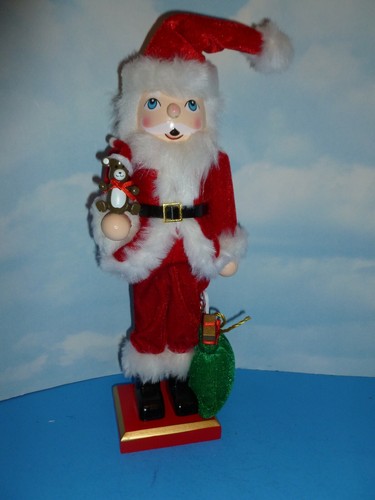 WEIHNACHTEN WEIHNACHTSMANN NUSSKNACKER MIT SACK SPIELZEUG UND TEDDYBÄR - 14 ZOLL - Bild 3 von 7