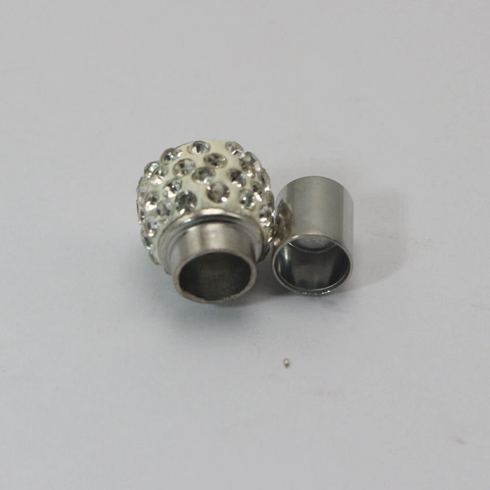 5 Silver Bracelet Necklace Rhinestone Magnetic Clasp End Caps Large Hole 6mm - Image 4 of 4