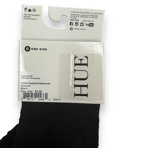 Womens Hue Black Knee High Socks Argyle Textured 1 Pair Pack - Picture 2 of 2