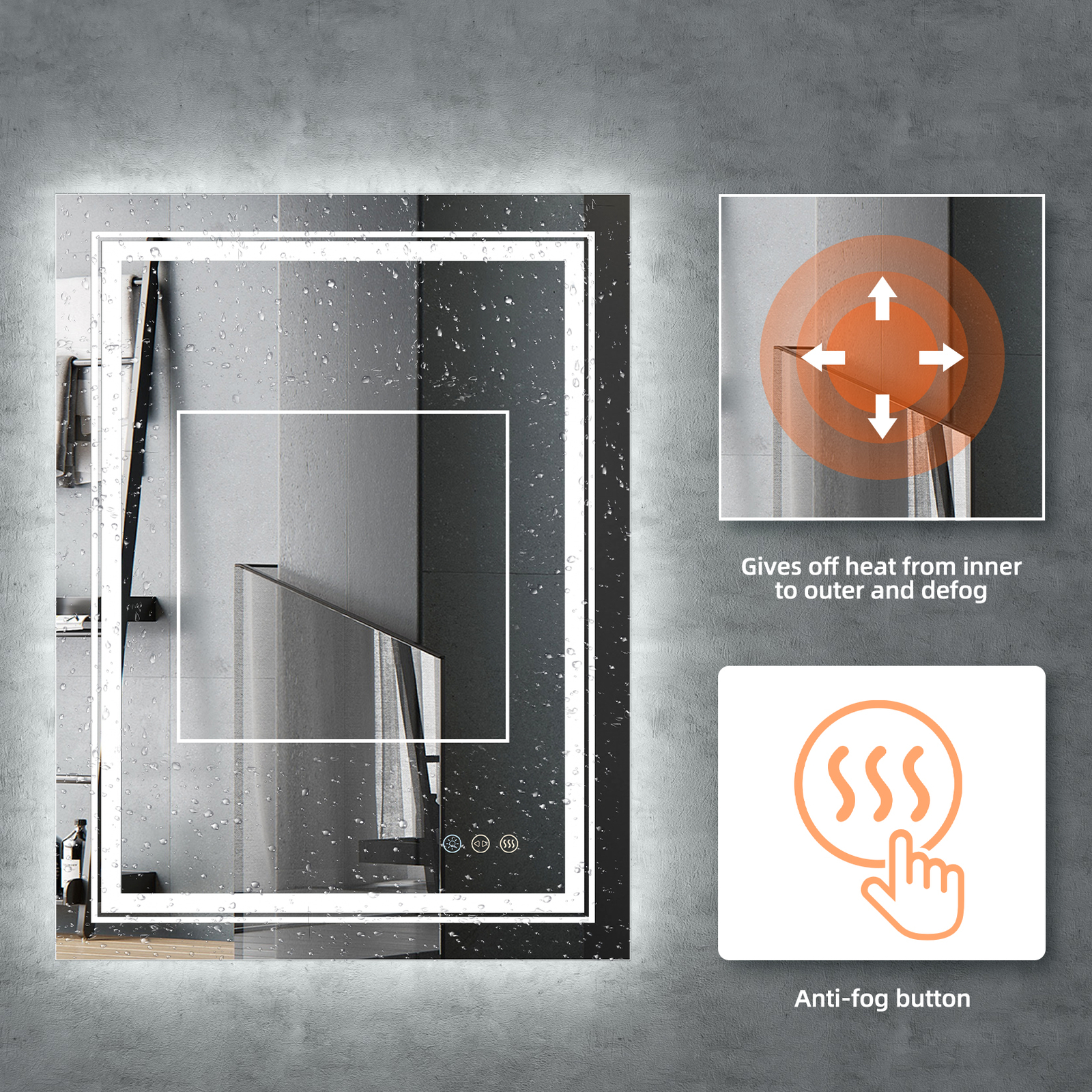 600x800mm LED Bathroom Mirror Anti-fog Illuminated Shatterproof main image 1