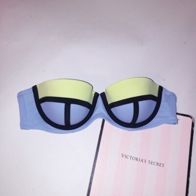 【34B/S】Victorias Secret新品ビキニセット NWT Victoria's Secret Bikini Double Banded Logo Halter Blue 34B