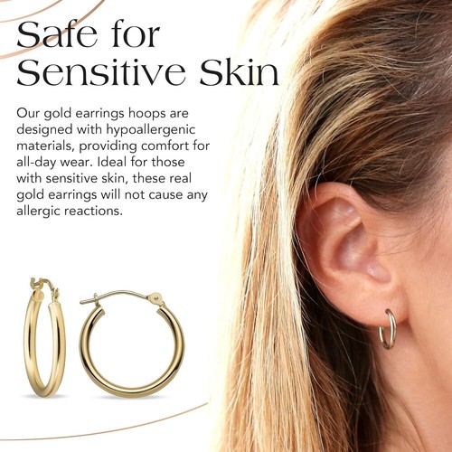 Elegant Unisex 14k Gold Hoop Earrings - Safe for Sensitive Skin, Everyday Wear - Picture 6 of 9