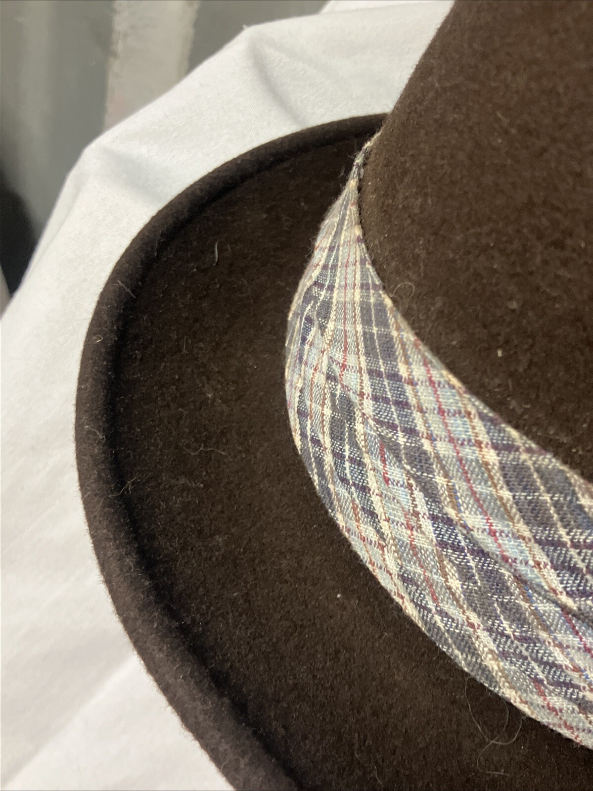 Capas Designs Hat, sz M, Brown Wool Lite Felt, Plaid Trim, Made In Usa ￼5923wpl