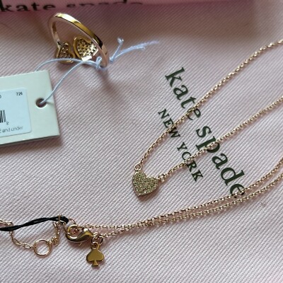 NEW Kate Spade Yours Truly Pave Heart Ring & Mini Pendant