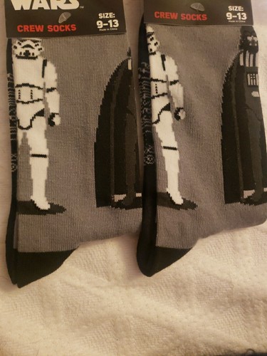 LOT 2 STAR WARS DARTH VADER Pairs Fun Socks Crew Socks Mens 9-13 Stormtroopers - Picture 2 of 2