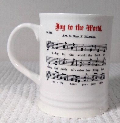 JOY TO THE WORLD Christmas Coffee Mug Fringe Studio Handel white black red flaw