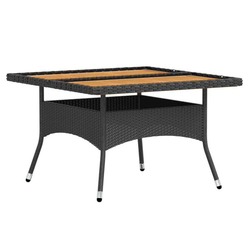 NNEVL 5 Piece Garden Dining Set Poly Rattan & Solid Acacia Wood Black - Picture 6 of 10