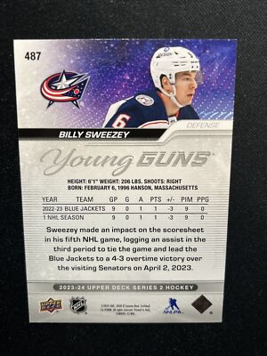23-24 UD Series 2 Hockey Young Guns 487 Billy Sweezey | eBay