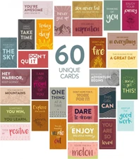 DiverseBee 60 Pack Assorted Motivational Cards - Small, 