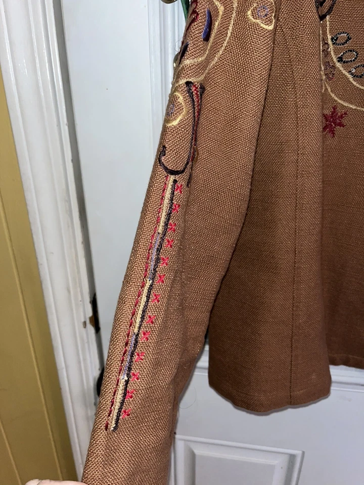 Chaqueta Vintage Bellota Marrón Bordada Boho Floral Apenas Usada en Excelente Condición Talla L Rara Foto 4 de 4