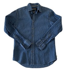 Cultura Long Sleeve Striped Button Front Shirt Men's M Blue Cotton Poly Blend