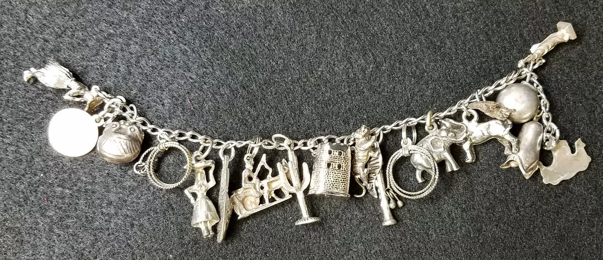 Vintage Sterling Silver Charm Bracelet With 21 Unusual Charms