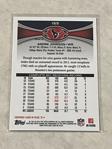 Topps 2012 cromo refractor Andre Johnson - tarjeta #155 - Texas - envío gratuito - Imagen 2 de 2