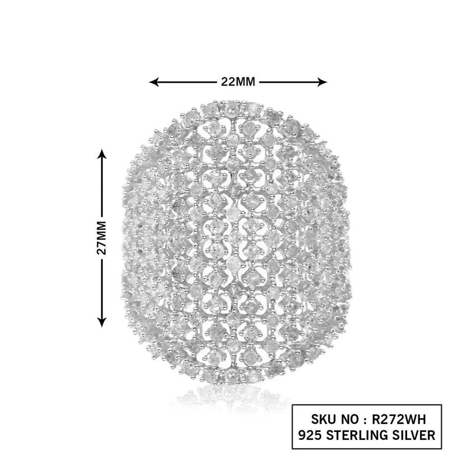 Anillo de compromiso de cóctel de diamantes de corte redondo blanco natural de 1,55 quilates de plata 925 talla 10 Foto 4 de 4