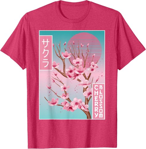 Cherry Blossom Japanese Sakura Vaporwave Aesthetic T-Shirt Hoodie - Picture 10 of 11