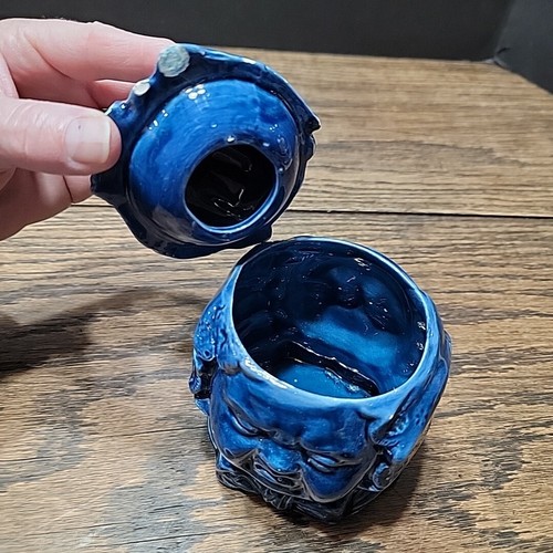 2 Faced Humidor blue ceramic antique collect Child Balling Tobacco Cigarette  - Afbeelding 8 van 13