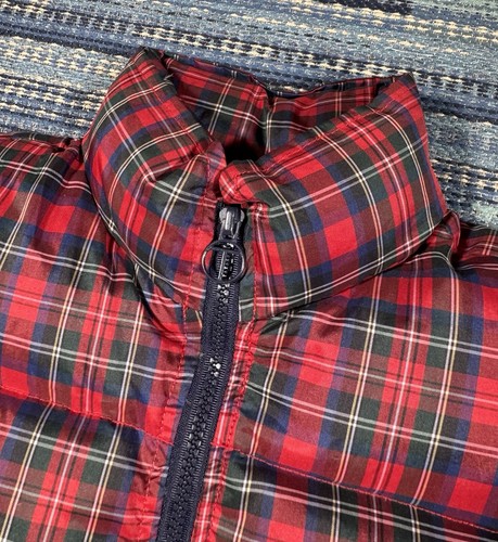 Vintage Tommy Hilfiger Tartan Plaid Puffer Jacket Down Feather Red Full Zip Sz S - Picture 3 of 11