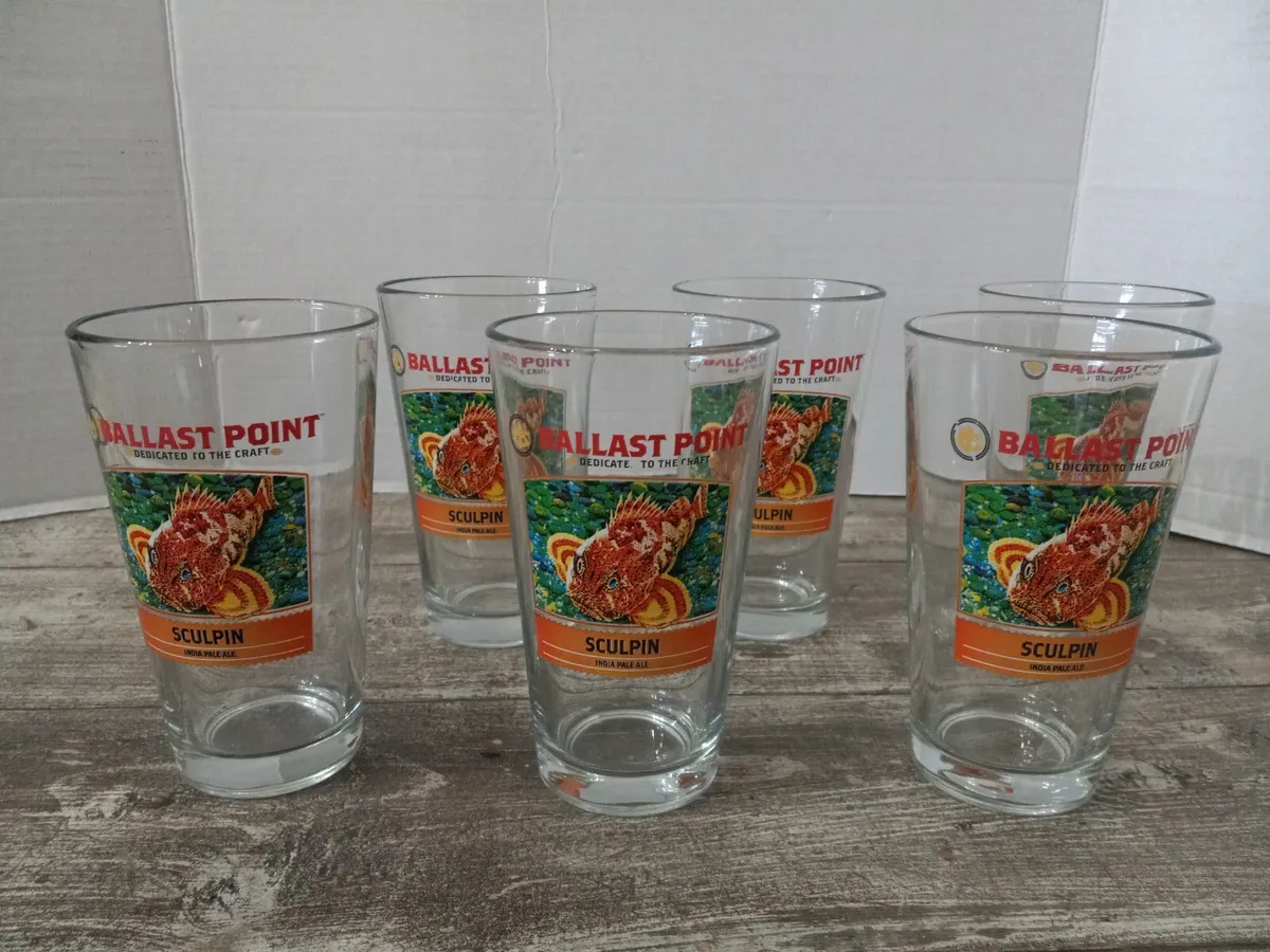 Ballast Point Sculpin IPA Beer Pint Glass 16 oz - Set of (6) Glasses