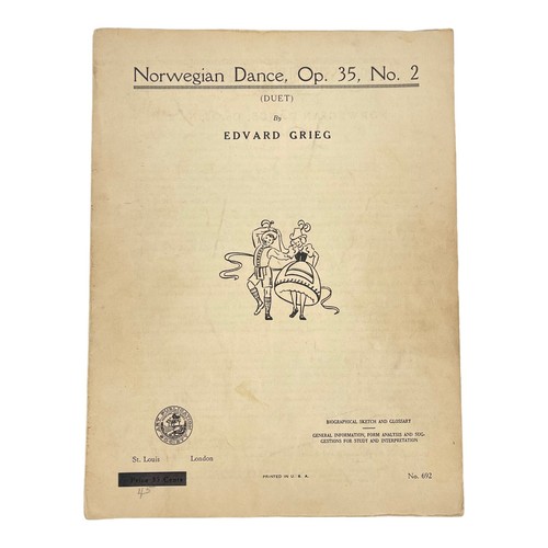 Norwegian Dance Op. 35, No. 2 Sheet Music Piano Duet 1955 Edvard Grieg