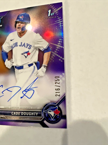 2022 Bowman Draft CADE DOUGHTY Purple Refractor Auto #216/250 Blue Jays - Bild 2 von 5