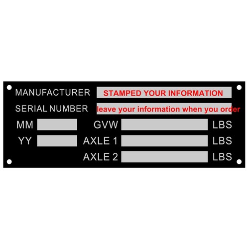 PreEngraved VINCHASSISPLATES Trailer vin plate weight id plant ramps