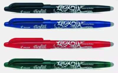 Pilot FriXion Rollerball Clicker Erasable Tip Pens - BLACK BLUE RED GREEN
