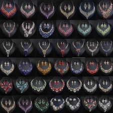 Women Wedding Jewelry Set Rhinestone Crystal Choker Necklace Earring Party Gifts