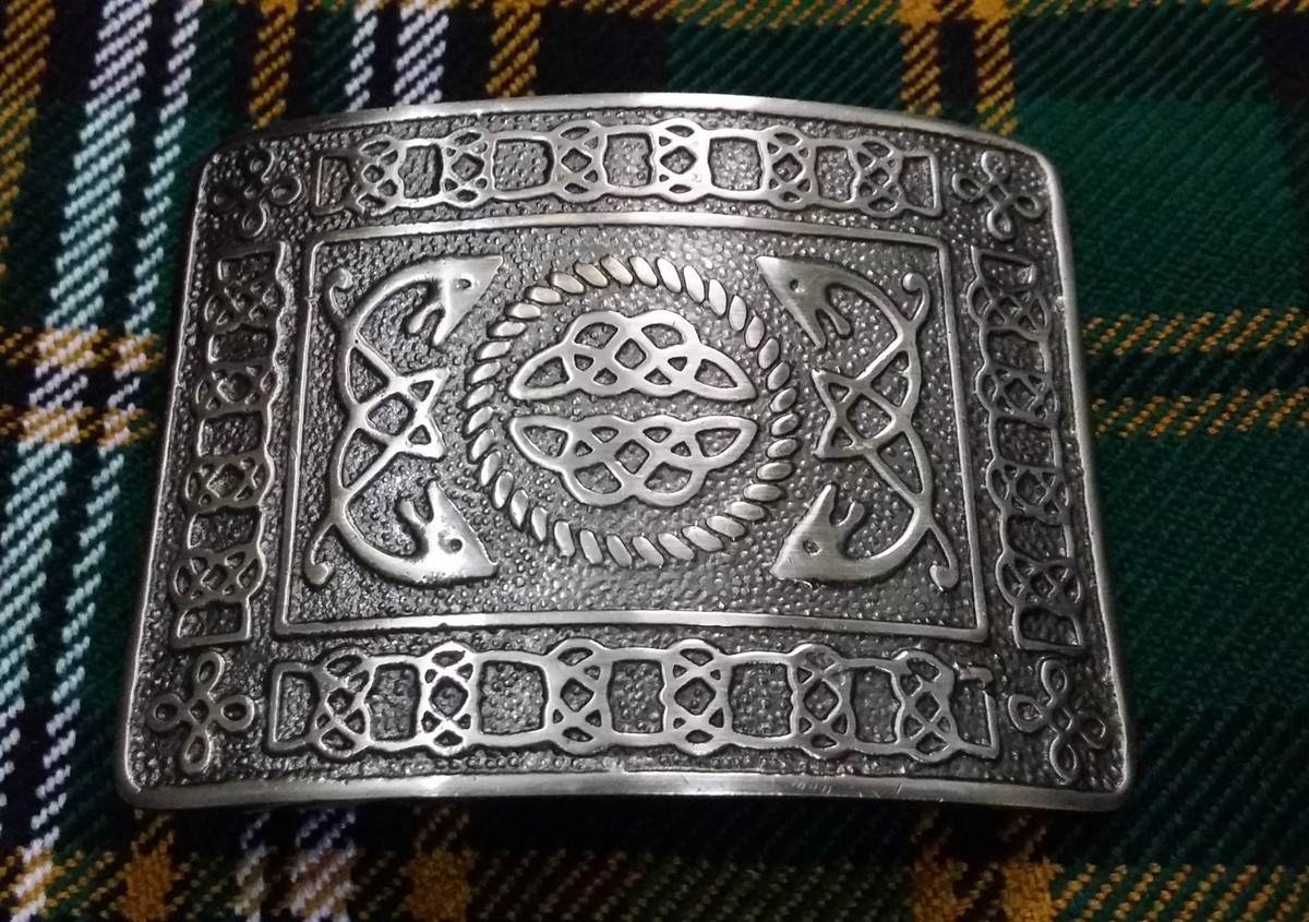 ST Men's Kilt Belt Buckle Celtic Serpent Silver Brushed Antique