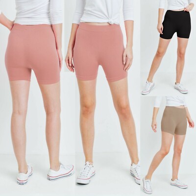 NEW Mauve Pink Mocha Nude Black Super Stretchy Seamless Biker Mini Boy Shorts OS
