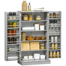 41" Kitchen Food Pantry Storage Cabinet with Double Doors and Adjustable Shelves