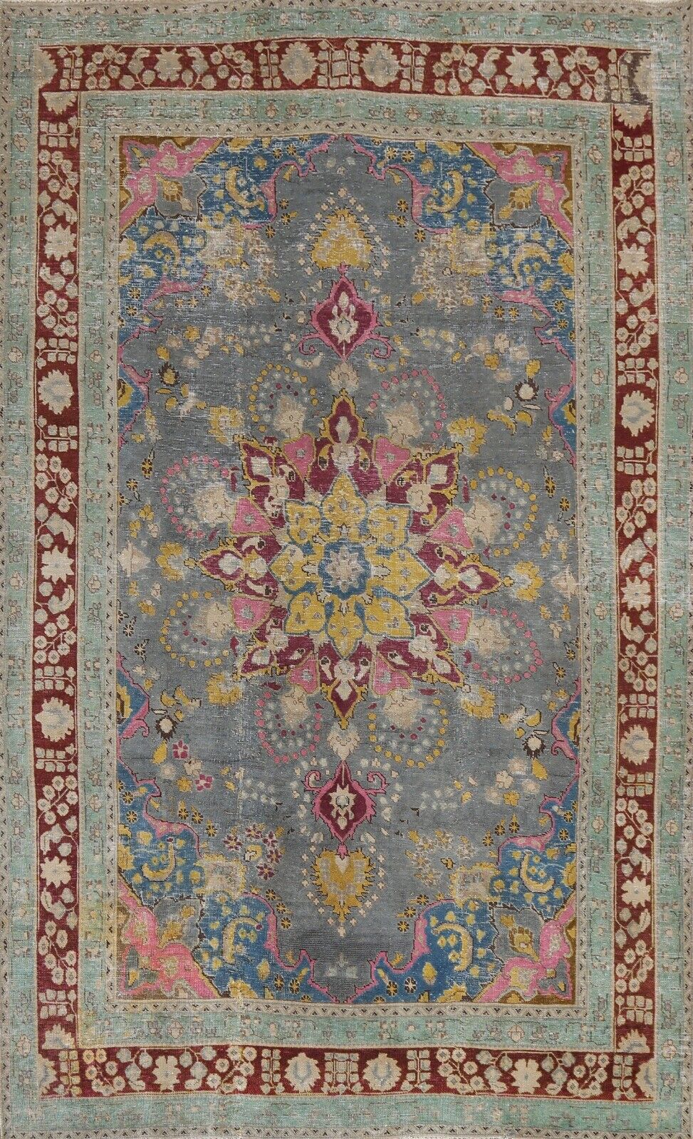 Semi-Antique Distressed Overdyed Floral Oriental Area Rug Hand-knotted Wool 6x9