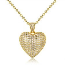 14k Gold Plated Rhinestone Heart shape Pendant Necklace for men or women Gift