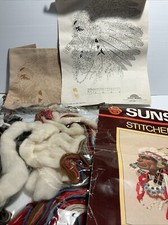 Stitchery Kit "INDIAN CHIEF" 2220 16x20 100 Wool Open VTG 1977 Sunset.