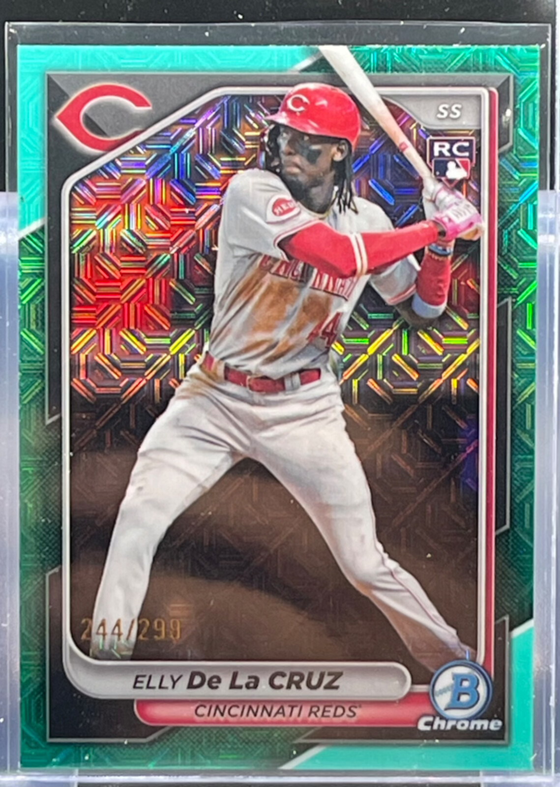 2024 Bowman Chrome #42 Elly De La Cruz Rookie Aqua Mojo Refractor /299 Reds
