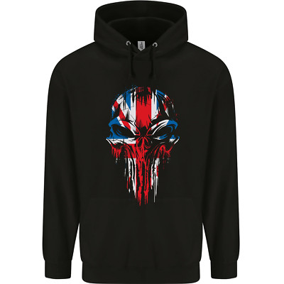 Union Jack Flagge Schädel Fitnessstudio MMA Biker Großbritannien Herren 80 % Baumwolle Hoodie