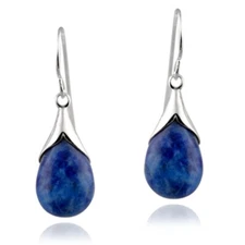 925 Silver Sodalite Teardrop Dangle Earrings