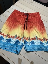 Vintage Gecko Hawaii Men  s 10  Swim Trunks Shorts Flames Surfboards Size Large