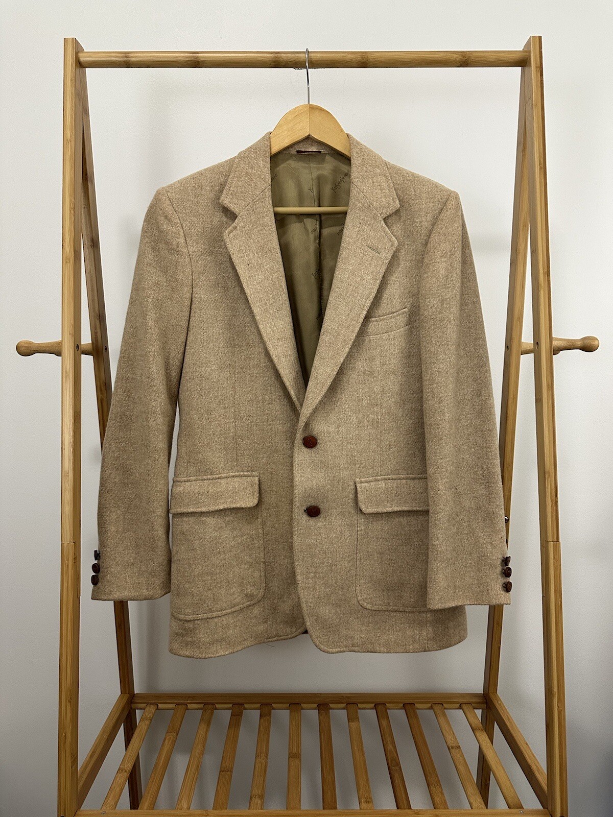 Giacca cappotto sportivo vintage anni '80 Yves Saint Laurent YSL lana marrone chiaro marrone taglia 38 USA