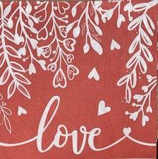 TWO Individual Paper Luncheon Decoupage Napkins VALENTINE Red Hearts /LOVE 6.5  