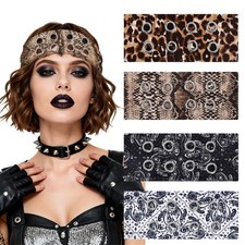 Grommet Eyelet Headbands, Womens, Hollow Out Elastic Wide, Y2k Punk Goth Hair