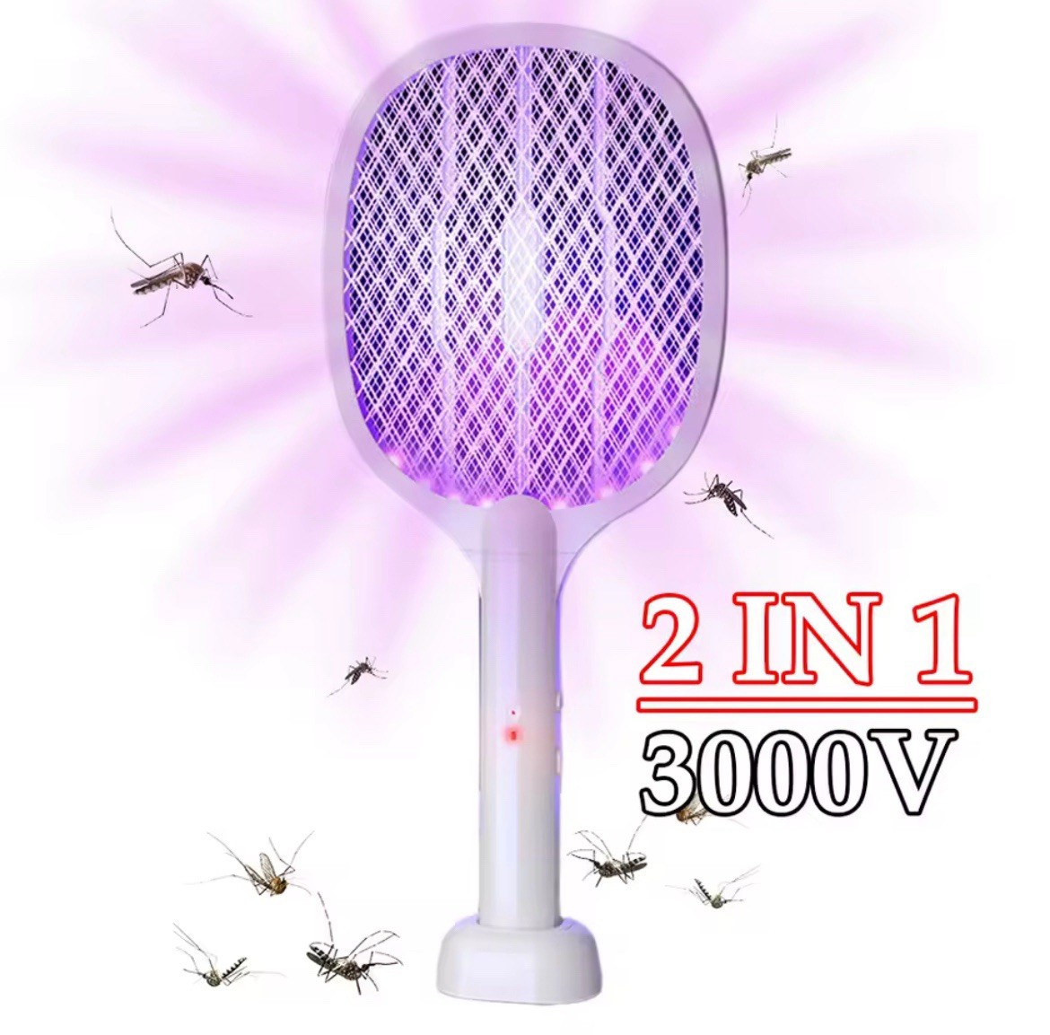 Electric Hand Held Mosquito And Bug Zapper Racket 2 In 1 Fly Swatter.