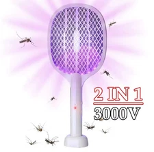 Electric Hand Held Mosquito And Bug Zapper Racket 2 In 1 Fly Swatter.