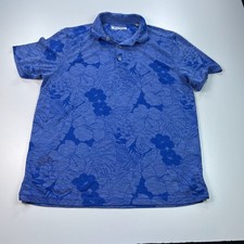 Tommy Bahama Polo Shirt Mens Large Blue Tropical Floral Beach Preppy