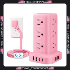 Power Strip Tower with 12 Outlets and 4 USB Ports, 6.5Ft Extension Cord