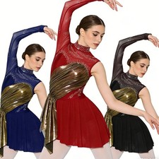 Women Dancewear Dance Leotard Keyhole Back Dress Festival Celebration Ruffles