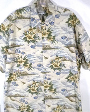 Pierre Cardin-Mens Hawaiian Shirt-Large-Casual Button Down-Short Sleeve-Cotton