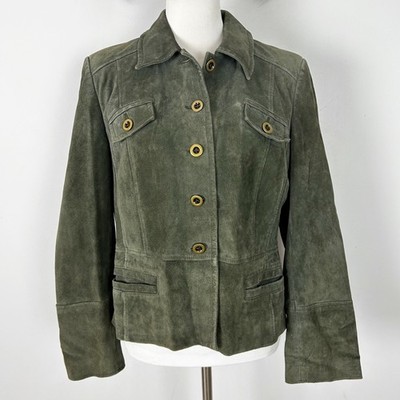 Vtg Loft Green Suede Leather Jacket Short Spring Transition Size 14 Women's